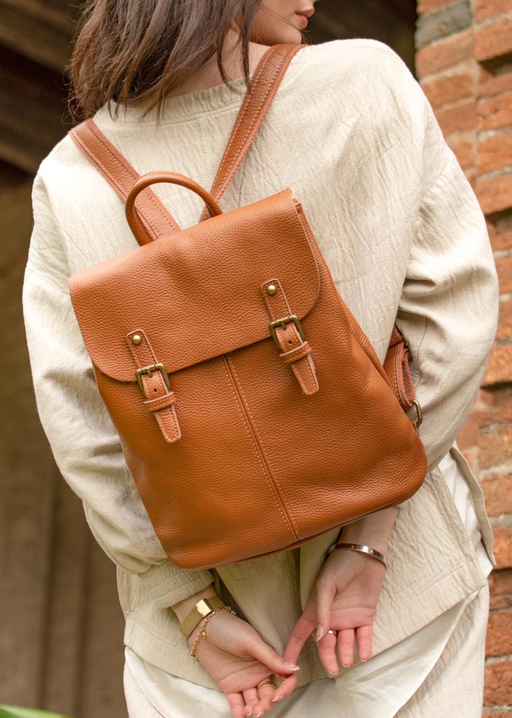 camel faux leather backpack Voyager Leather Rucksack | Women's Dual-Strap Backpack