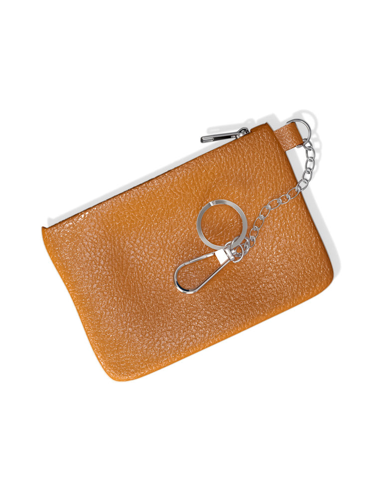 Premium Full-Grain Leather Slim Wallet Keychain with Zipper | Adoratti